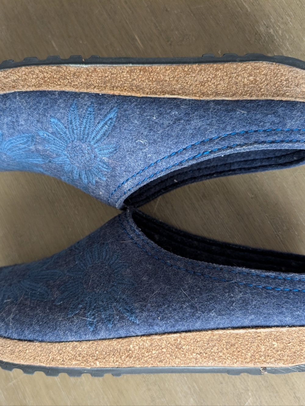 Haflinger Navy Blue Wool Embroidered Floral Clogs Slippers EU 41 Made in Germany - Picture 8 of 9
